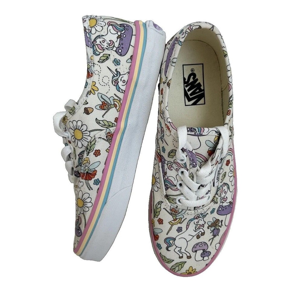 New Vans Girls Unicorn Fairies Low Top White Pink Skate Shoes Size US Kids 3